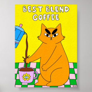 Poster Illustration de chat de café rétro coloré
