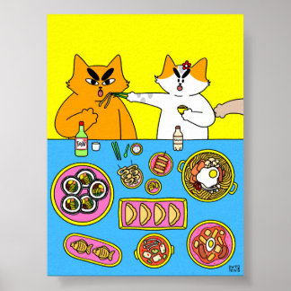 Poster Illustration de chat de nourriture coréenne pastel