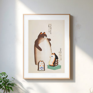Poster Illustration de chat japonais vintage