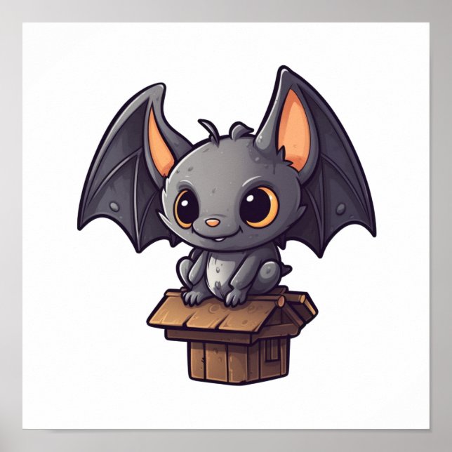 Poster Illustration de chauve-souris de dessin (Devant)