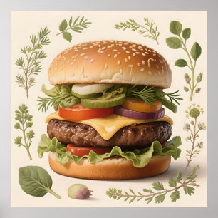 Poster Illustration de cheeseburger gastronomique