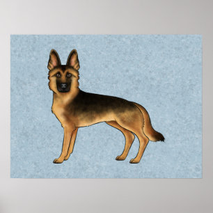 Poster Illustration de chien de berger allemand noir et f
