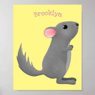 Poster Illustration de chinchilla gris mignon en style ca