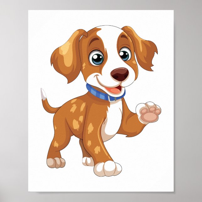 Poster Illustration de chiot en jeu|Imprimable&Sticker (Devant)