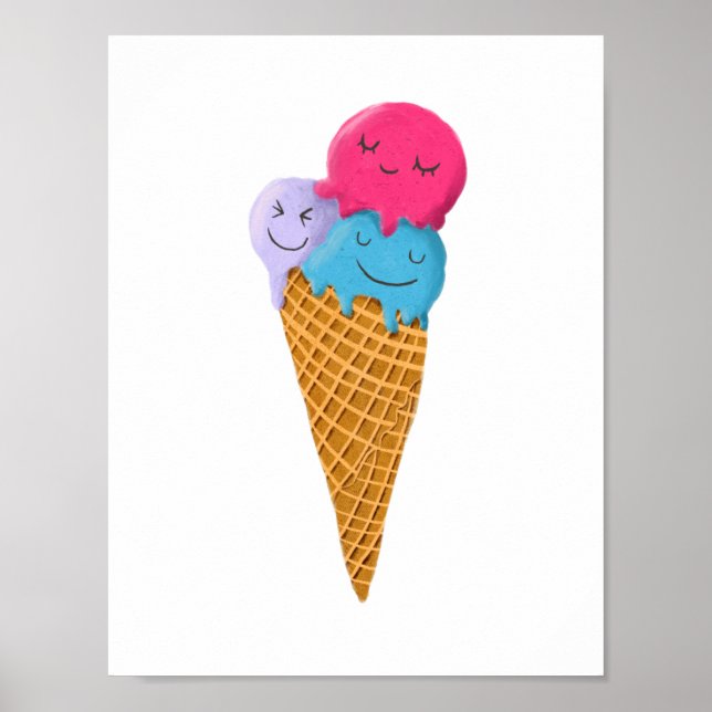 Poster Illustration de cône de glace mignon pour chambre  (Devant)