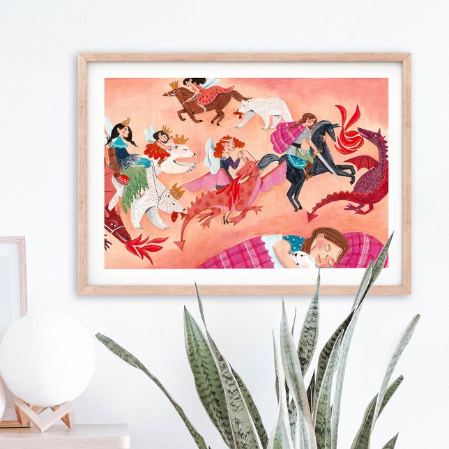 Poster Illustration de conte de fées rose pour enfants fé (Créateur téléchargé)