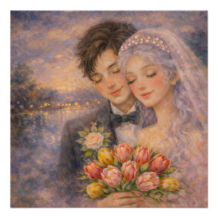 Poster Illustration de couple de mariage romantique