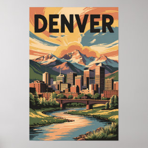 Poster Illustration de Denver Colorado au coucher du sole