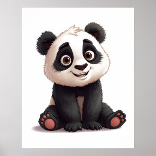 Poster Illustration de dessin animé d'ours panda assis