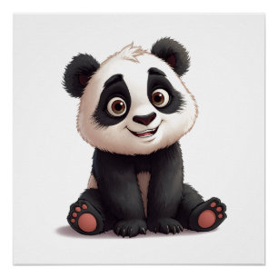 Poster Illustration de dessin animé d'ours panda assis
