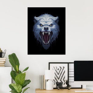 Poster Illustration de fantasy sombre de tête de loup bla