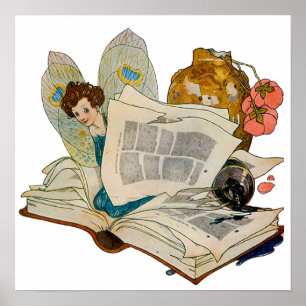 Poster Illustration de fée bibliophile vintage