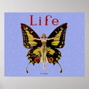 Poster Illustration de femme volant papillon Flapper