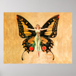 Poster Illustration de femme volant papillon Flapper
