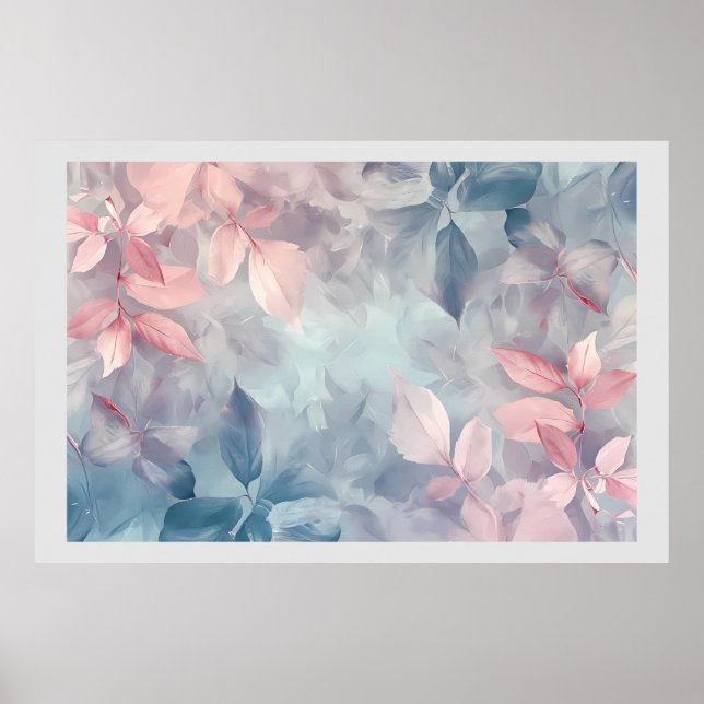 Poster Illustration de Feuilles de fleurs bleues Pastel P (Devant)