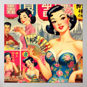 Poster Illustration de filles japonaises Vintages