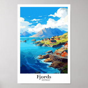 Poster Illustration de Fjords Norway Art Vintage voyage
