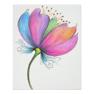 Poster Illustration de fleurs modernes dans des couleurs 