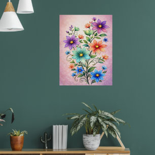 Poster Illustration de fleurs multicolores vibrantes en s