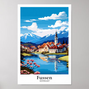 Poster Illustration de Fussen Allemagne Art Vintage voyag