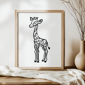Poster Illustration de girafe au trait fantaisiste