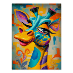 Poster Illustration de girafe - Girafe fantaisiste coloré