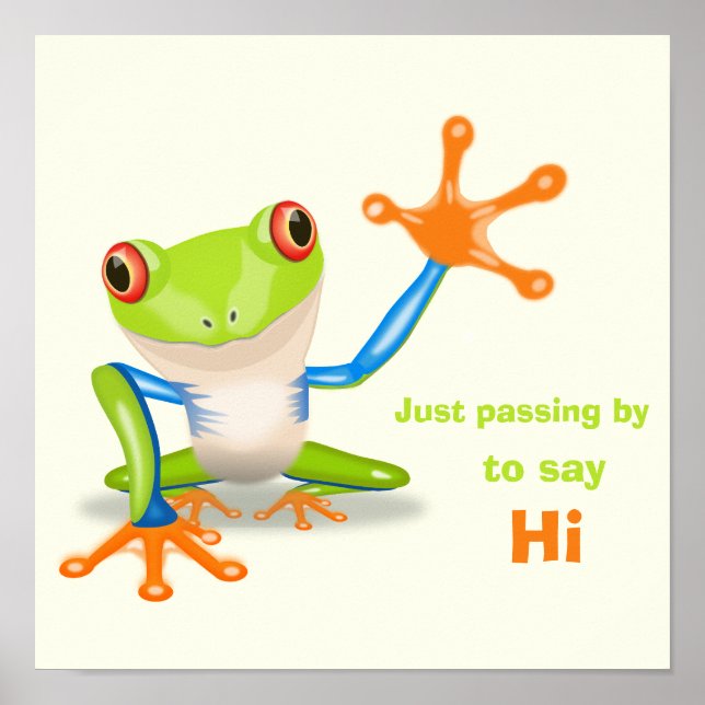 Poster Illustration de grenouille à yeux rouges agitant (Devant)