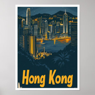 Poster Illustration de Hong Kong China Vintage voyage