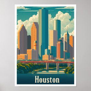 Poster Illustration de Houston Texas Art Vintage voyage