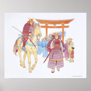 Poster Illustration de Japonais Samurai en tête