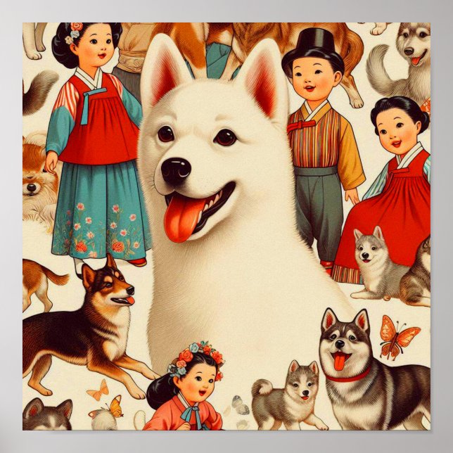 Poster Illustration de Jindo en Corée vintage (Devant)