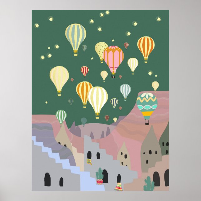 Poster Illustration de la Cappadoce | Nuit du ballon Kapa (Devant)
