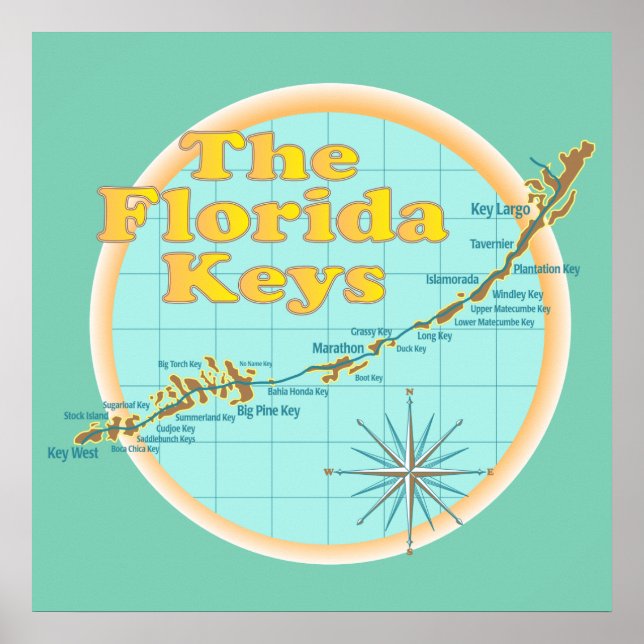 Poster Illustration de la carte Florida Keys (Devant)
