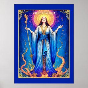 Poster Illustration de la carte Tarot, reine des baguette