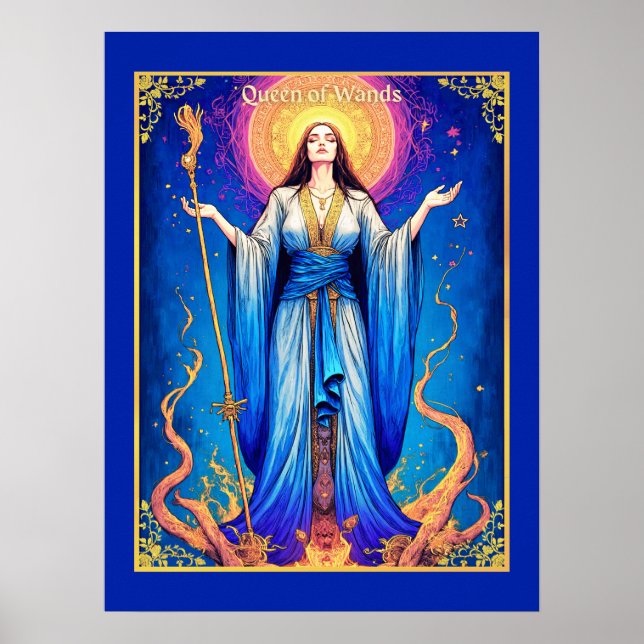 Poster Illustration de la carte Tarot, reine des baguette (Devant)