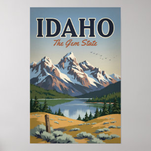 Poster Illustration de la chaîne Sawtooth de l'Idaho - Ar