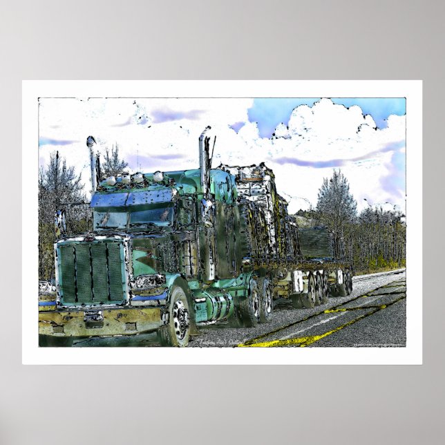 Poster Illustration de la conduite de camions verts (Devant)