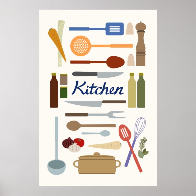 Poster Illustration de la cuisine+Couleur de conception d (Devant)