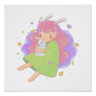 Poster Illustration de la fille de lapin de printemps