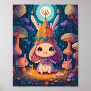 Poster Illustration de la forêt de Bunny Queen Imaginaire
