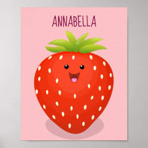 Poster Illustration de la fraise Cute kawaii