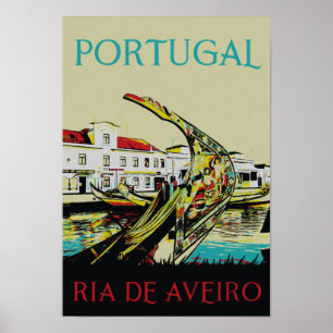 Poster Illustration de la lagune d'Aveiro Voyage vintage 