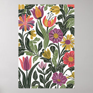 Poster Illustration de la ligne florale scandinave modern