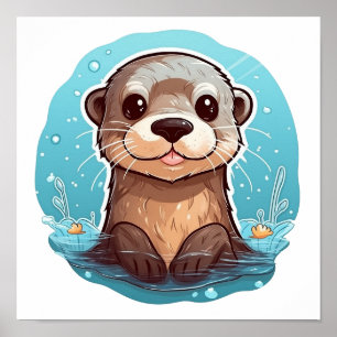 Poster Illustration de la loutre de dessin