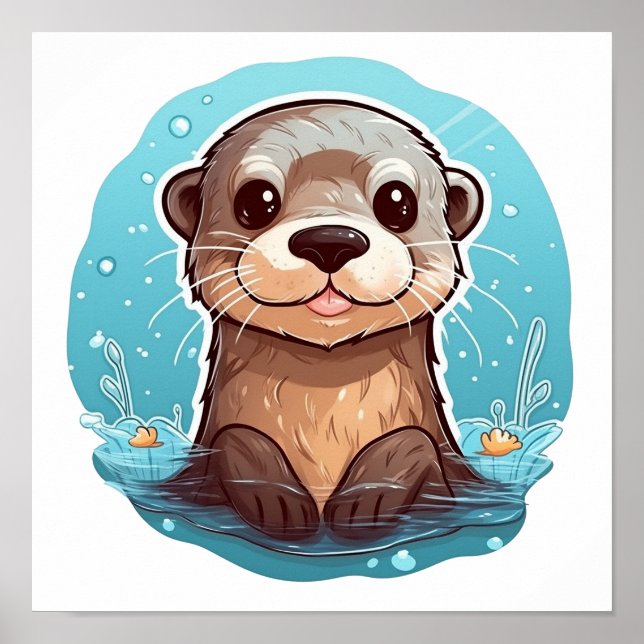 Poster Illustration de la loutre de dessin (Devant)