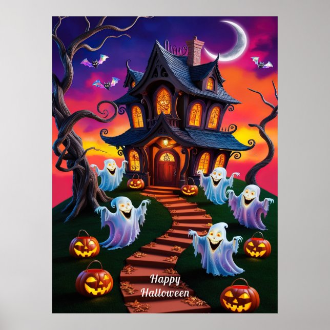 Poster Illustration de la maison hantée d'Halloween éffra (Devant)