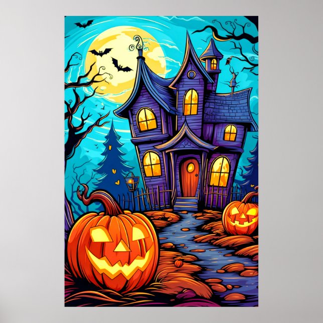 Poster Illustration de la maison hantée d'Halloween festi (Devant)