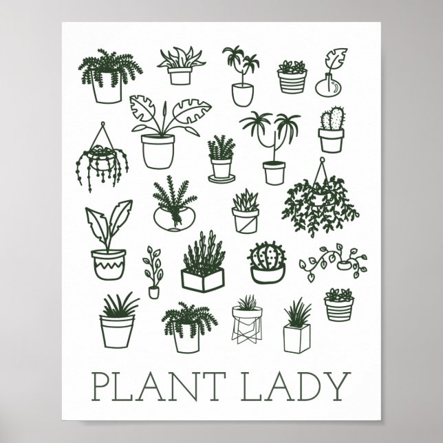 Poster Illustration de la mignonne Plante Lady Houseplant (Devant)