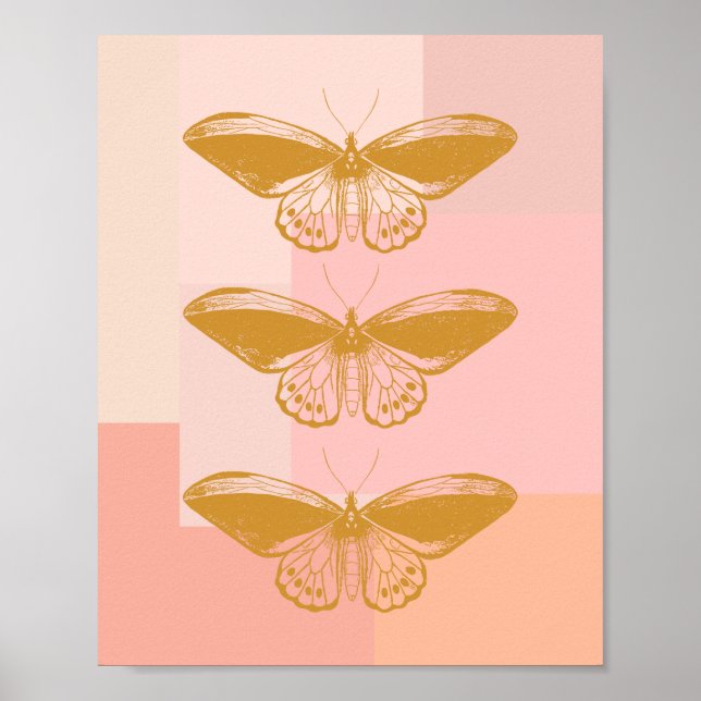 Poster Illustration de la nature papillon en rose et or (Devant)