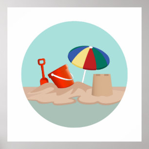 Poster Illustration de la scène de la plage de Bucket et 